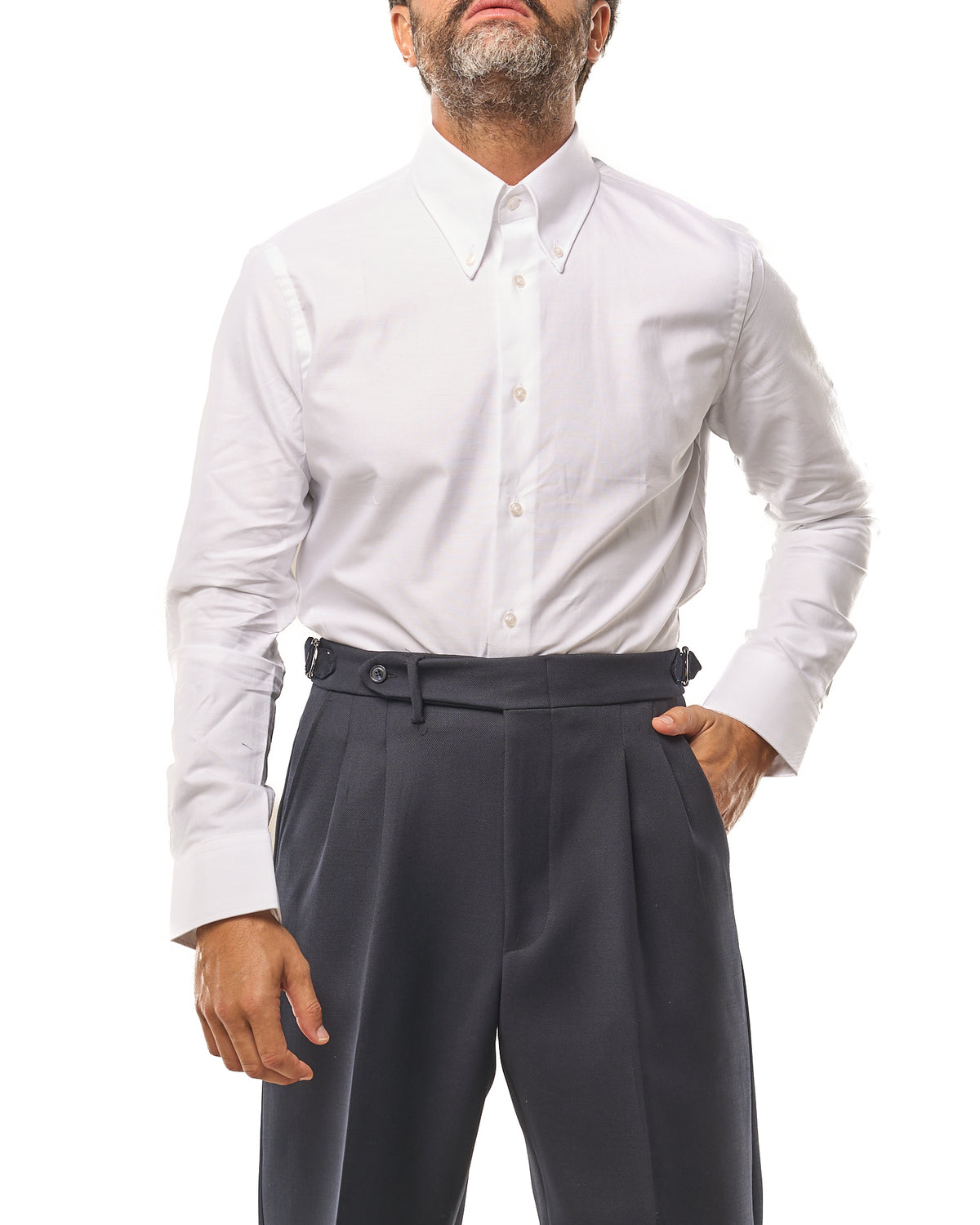 White Italian Collar Shirt with Long Sleeves