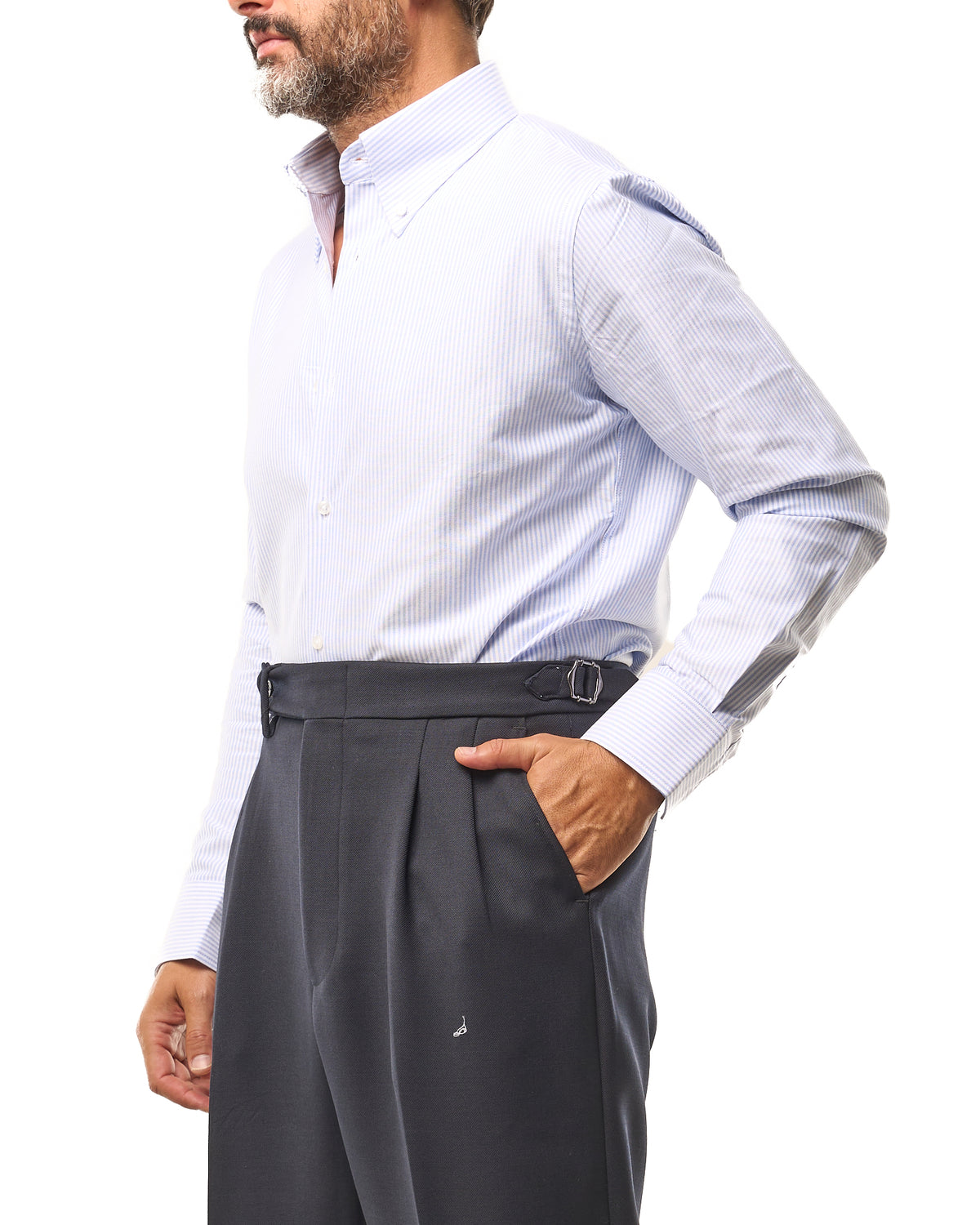 Camicia Botton Down Riga Cielo