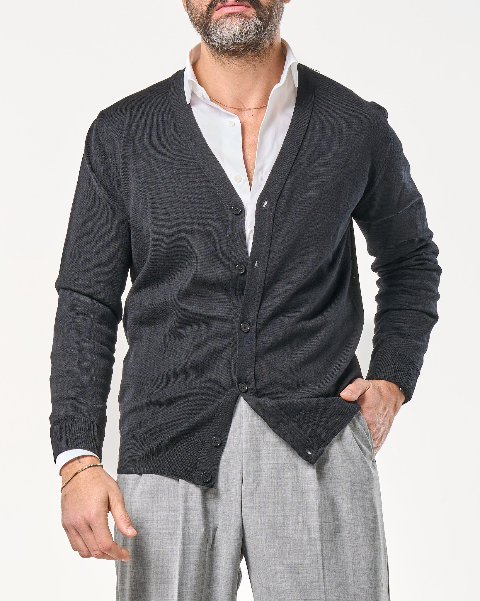 Cardigan in 100% Lana Merinos Nero