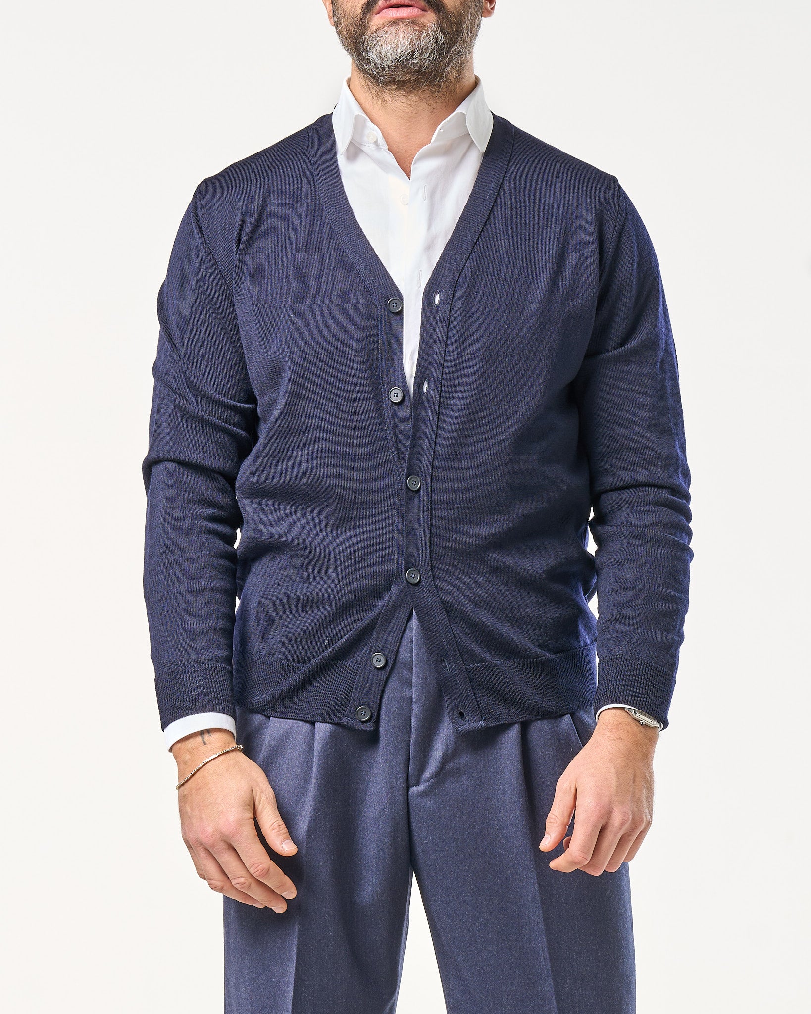 Cardigan in 100% Lana Merinos Blu