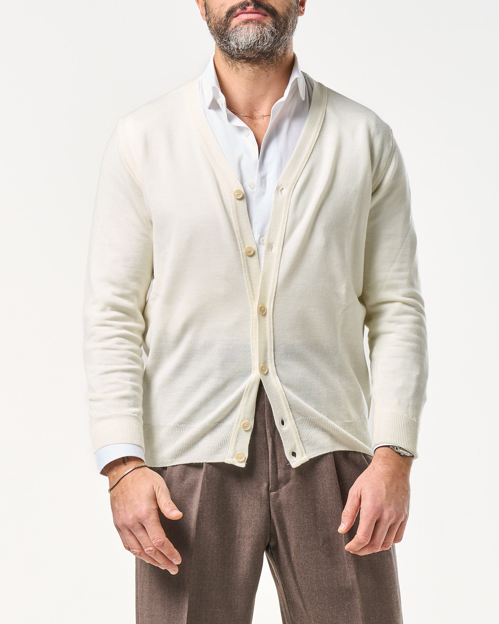 Cardigan in 100% Lana Merinos Panna