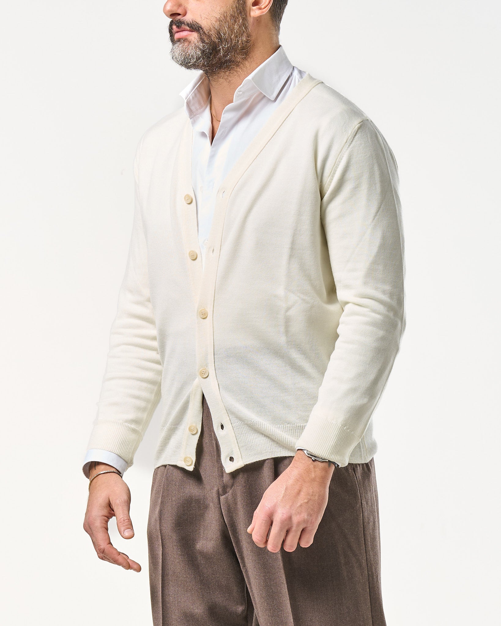 Cardigan in 100% Lana Merinos Panna