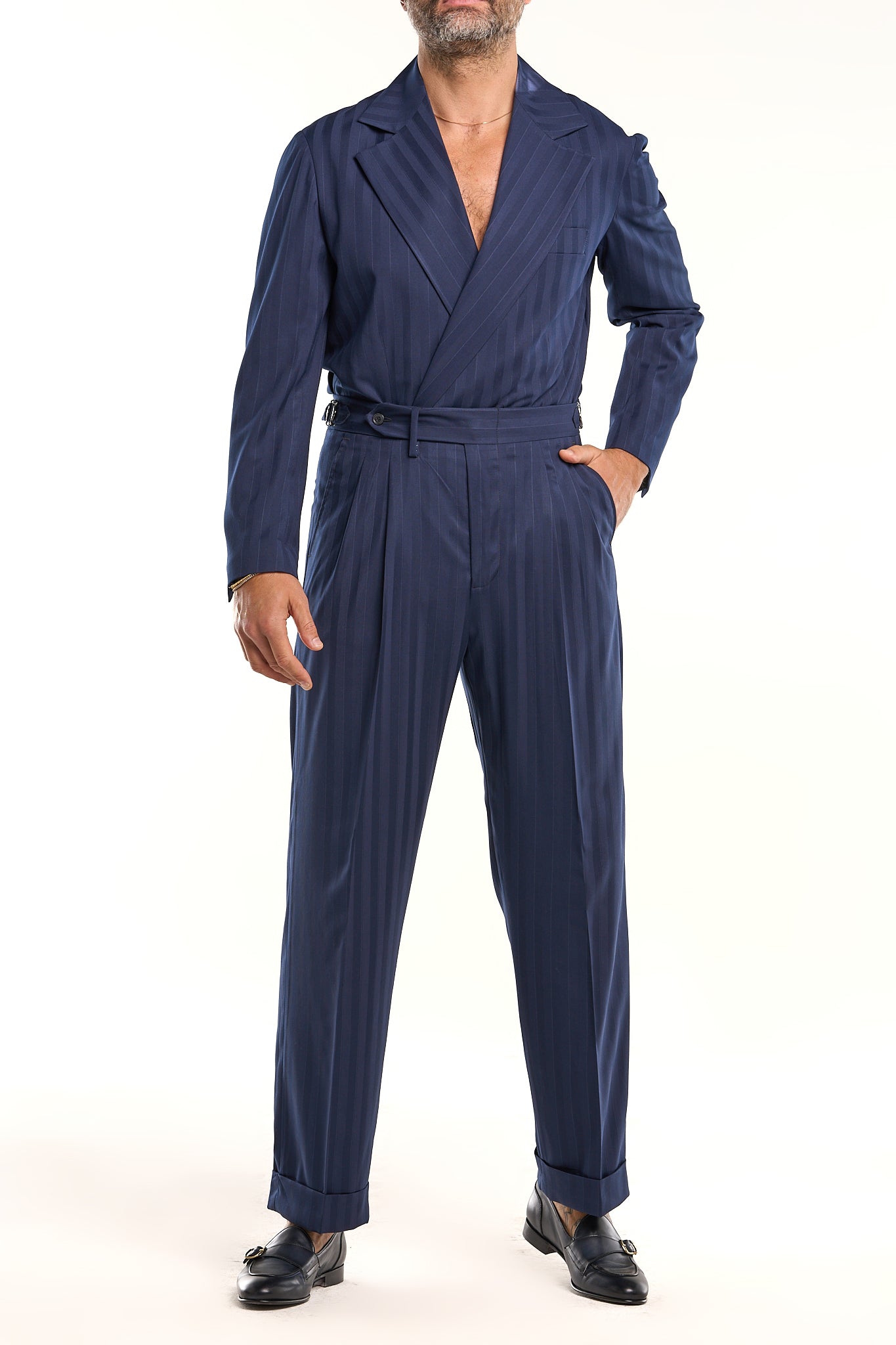 Solaro Wide Stripe Kyoto Blue Shirt Dress