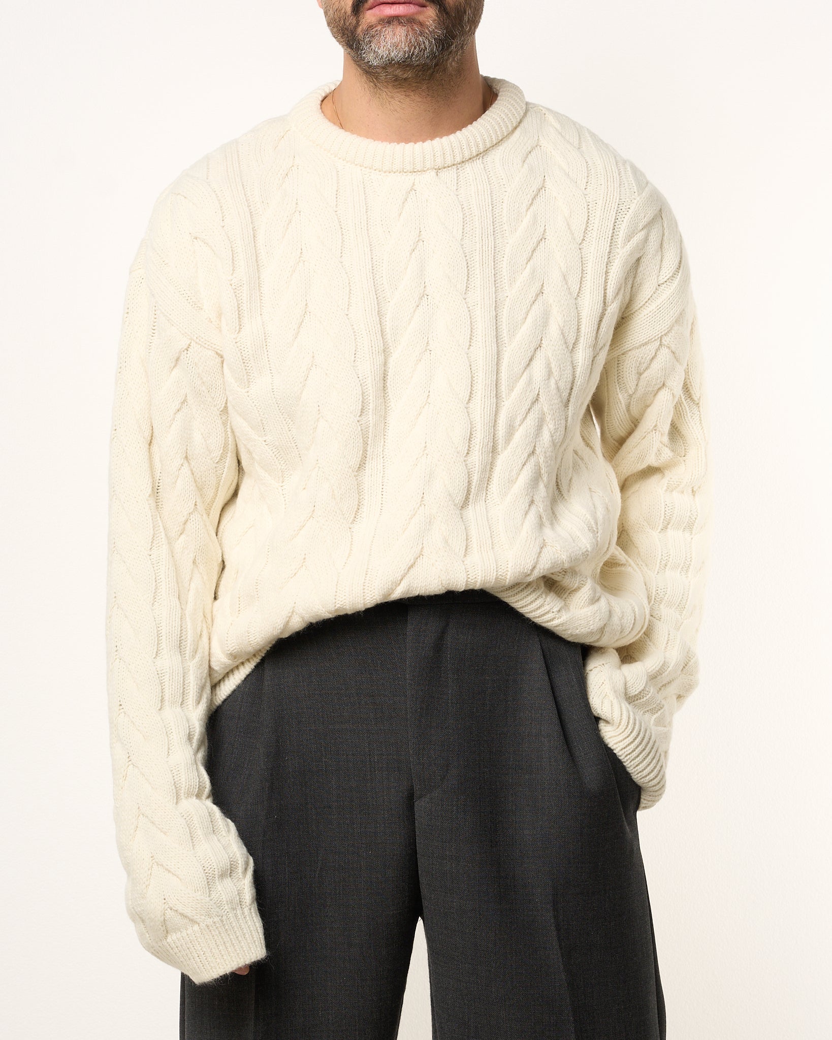 Maglione Treccia Girocollo Panna