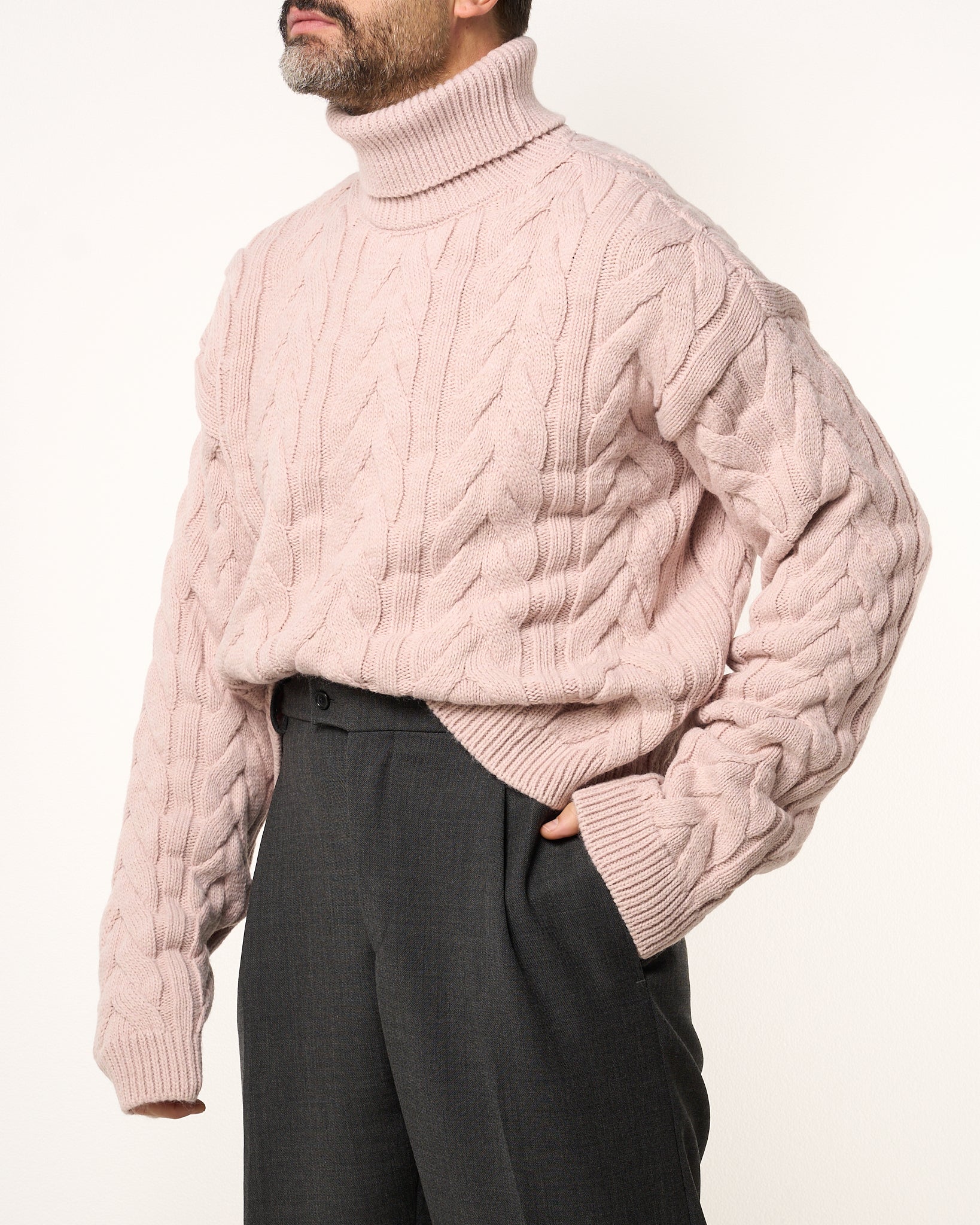 Maglione Treccia Collo Alto Rosa