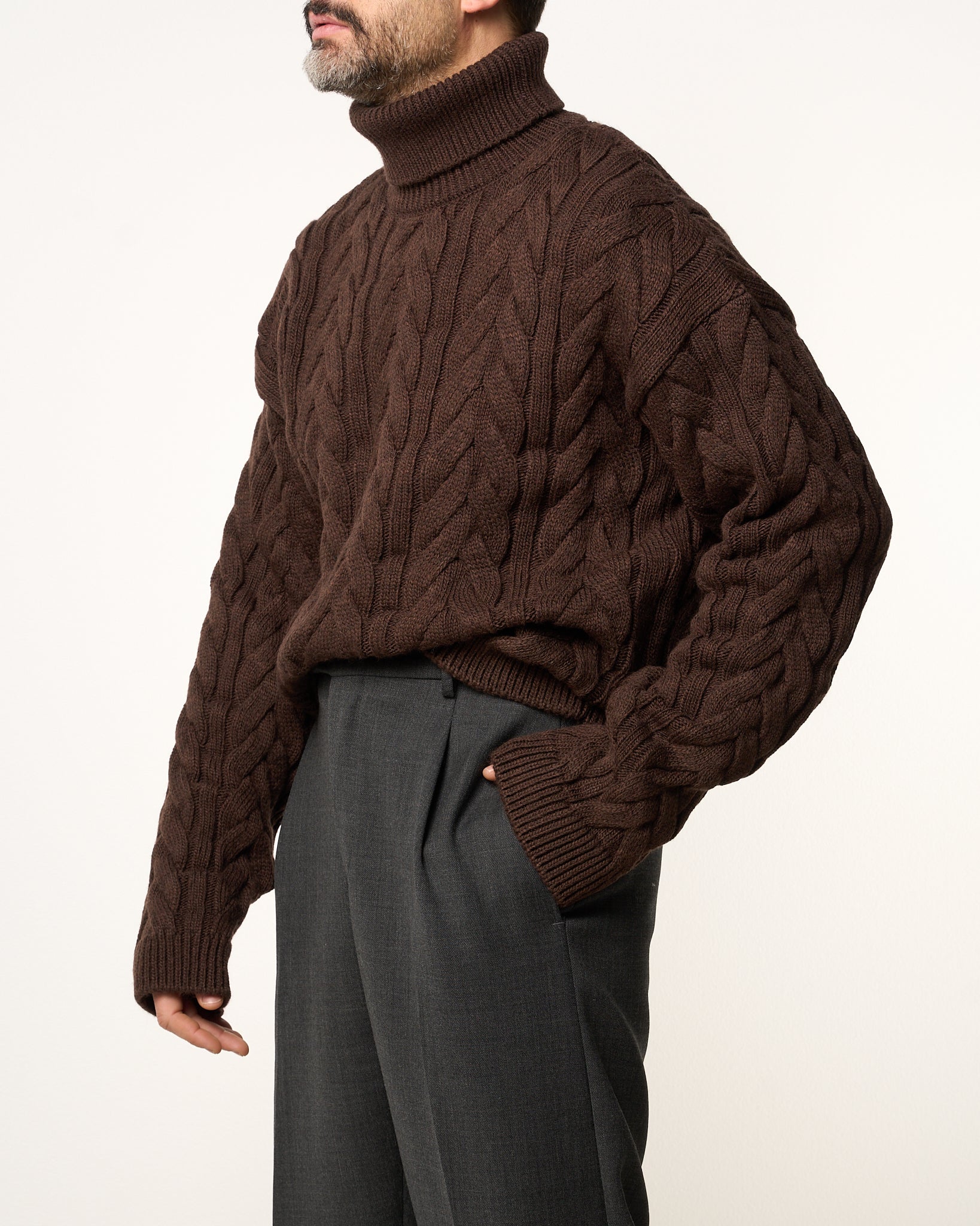 Maglione Treccia Collo Alto Testa di Moro