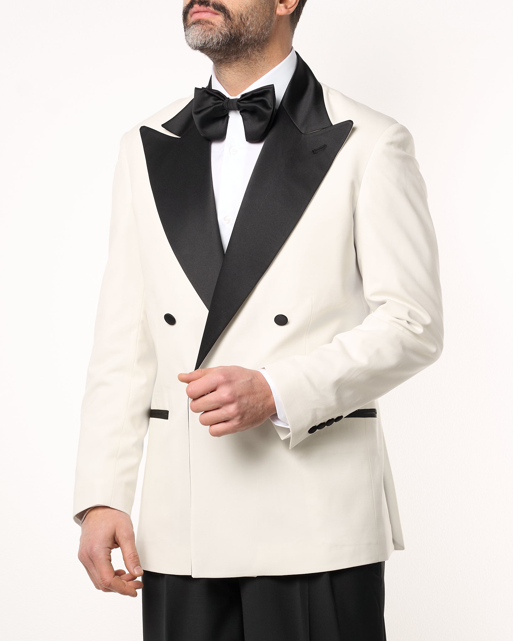 Giacca Smoking Doppiopetto con Rever a Lancia Bianco Opaco