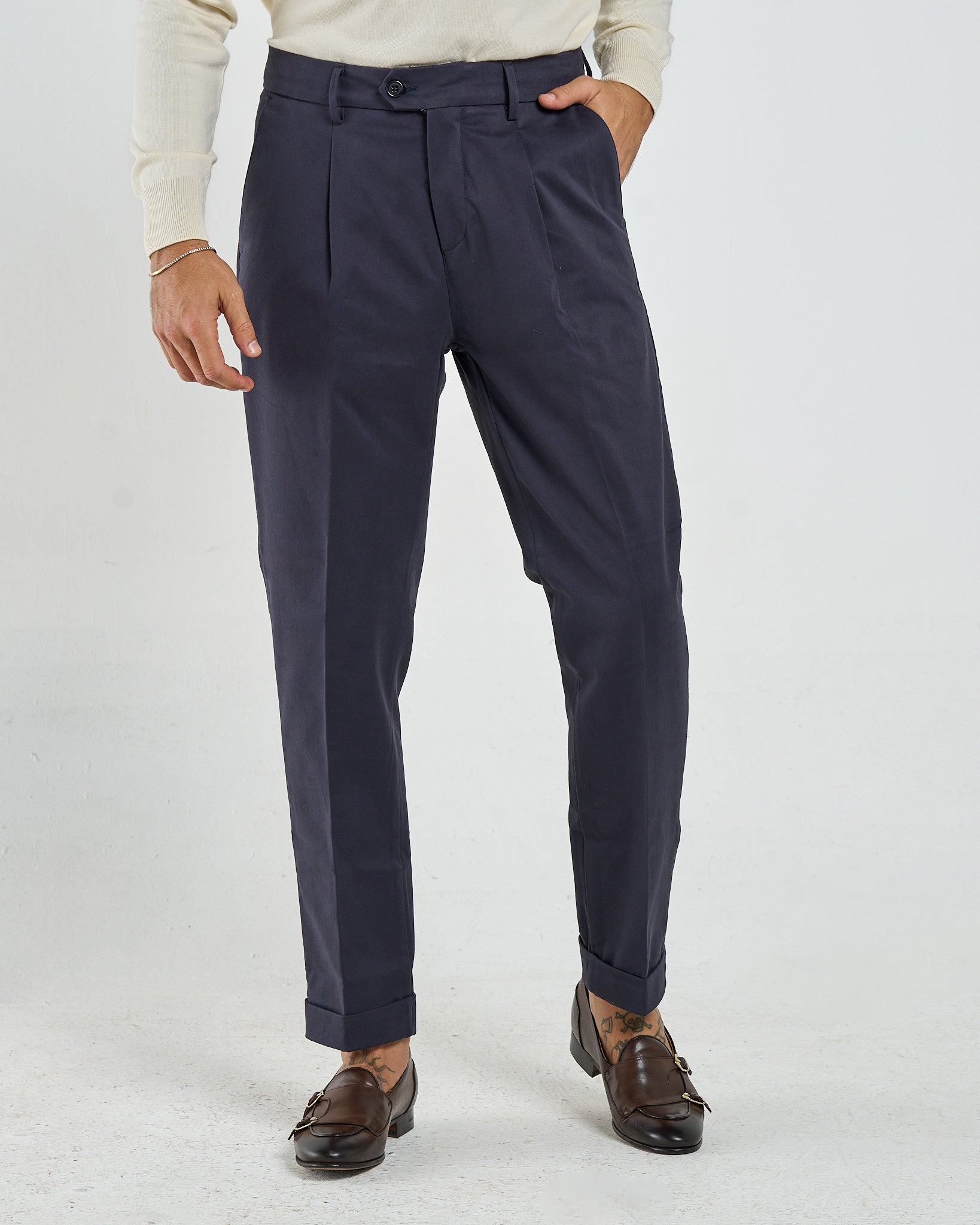 Pantalone Chino in Cotone Blu