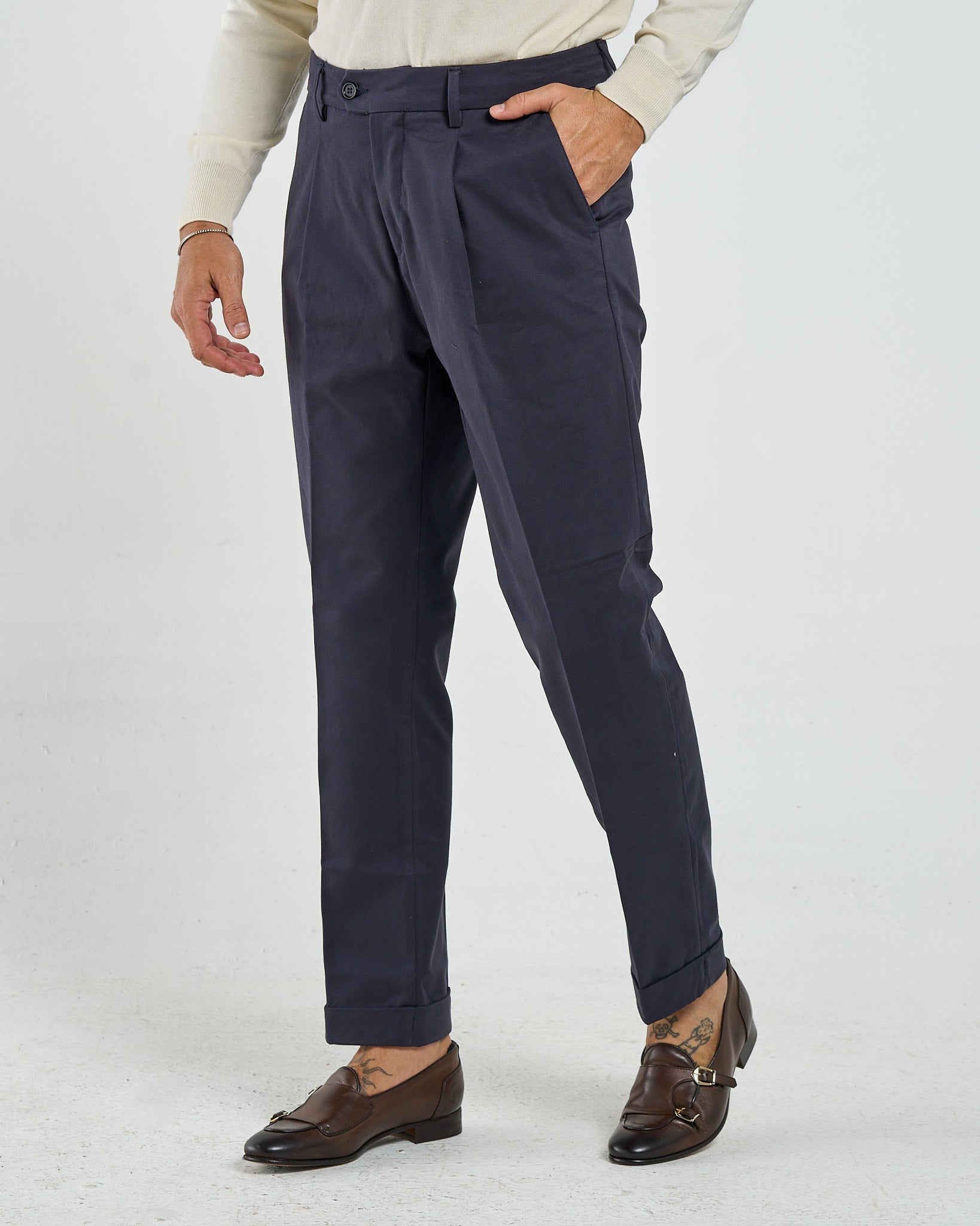 Pantalone Chino in Cotone Blu