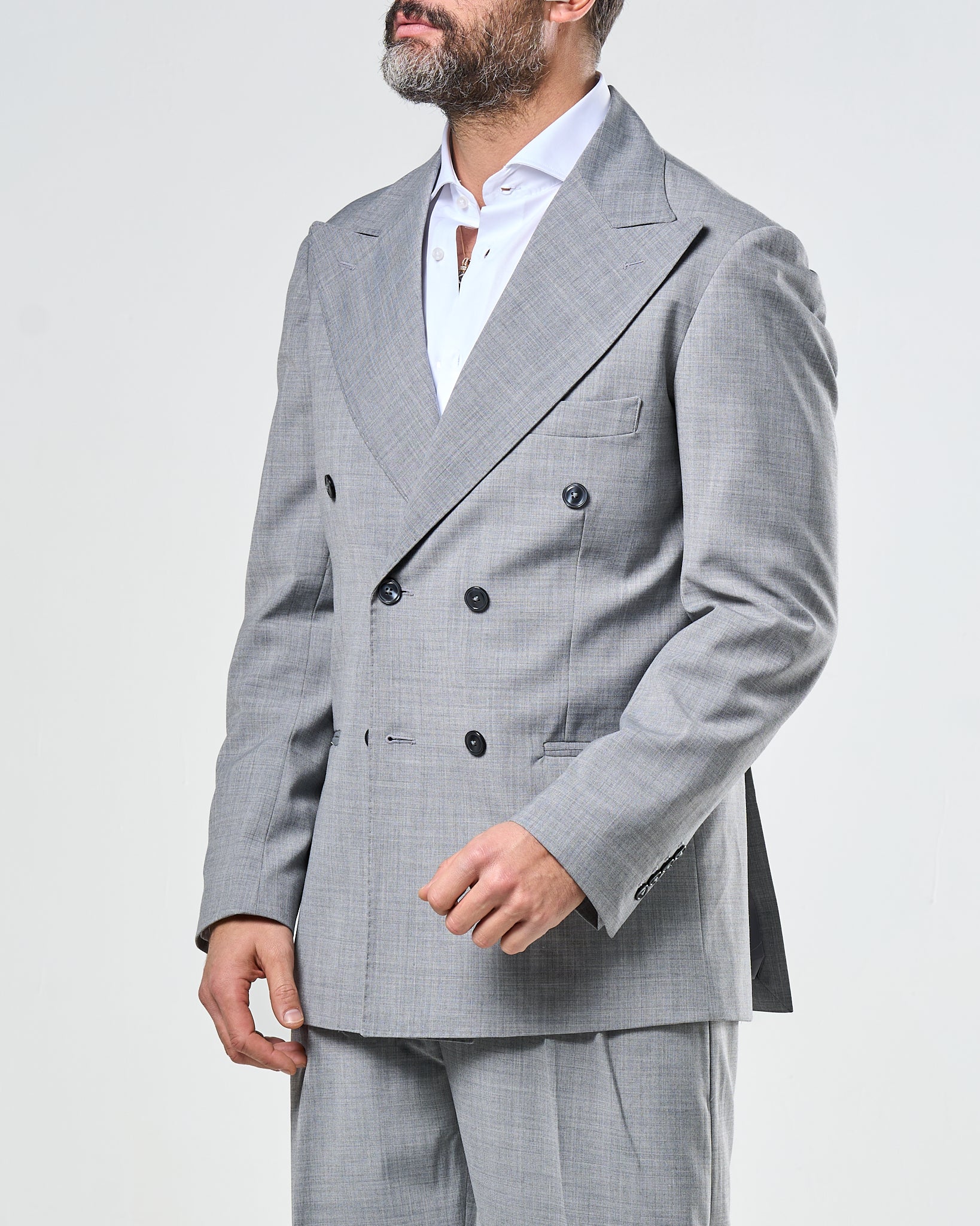 Giacca Doppiopetto Abbottonatura Centrale con Rever a Lancia Grigio Wall Street