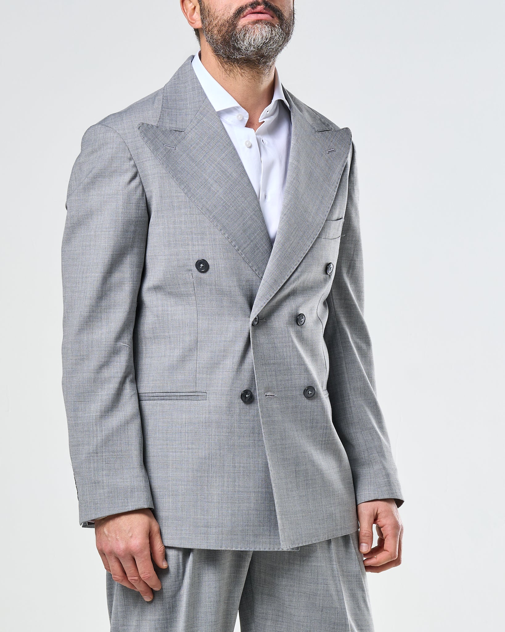 Giacca Doppiopetto Abbottonatura Centrale con Rever a Lancia Grigio Wall Street