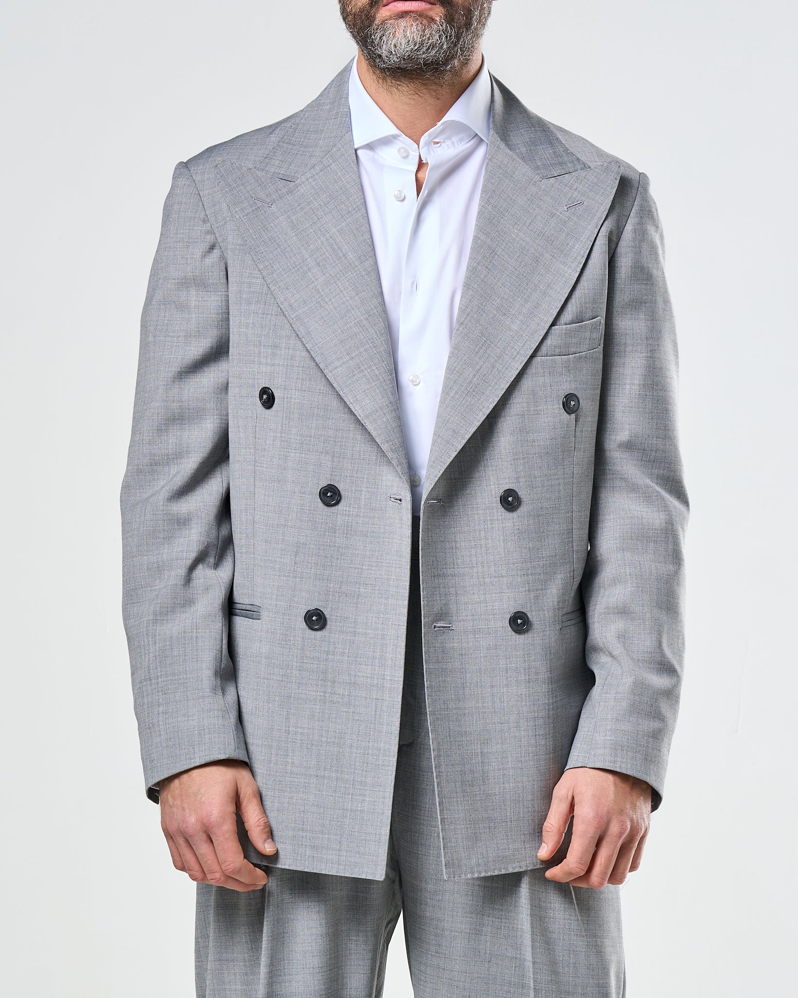Giacca Doppiopetto Abbottonatura Centrale con Rever a Lancia Grigio Wall Street