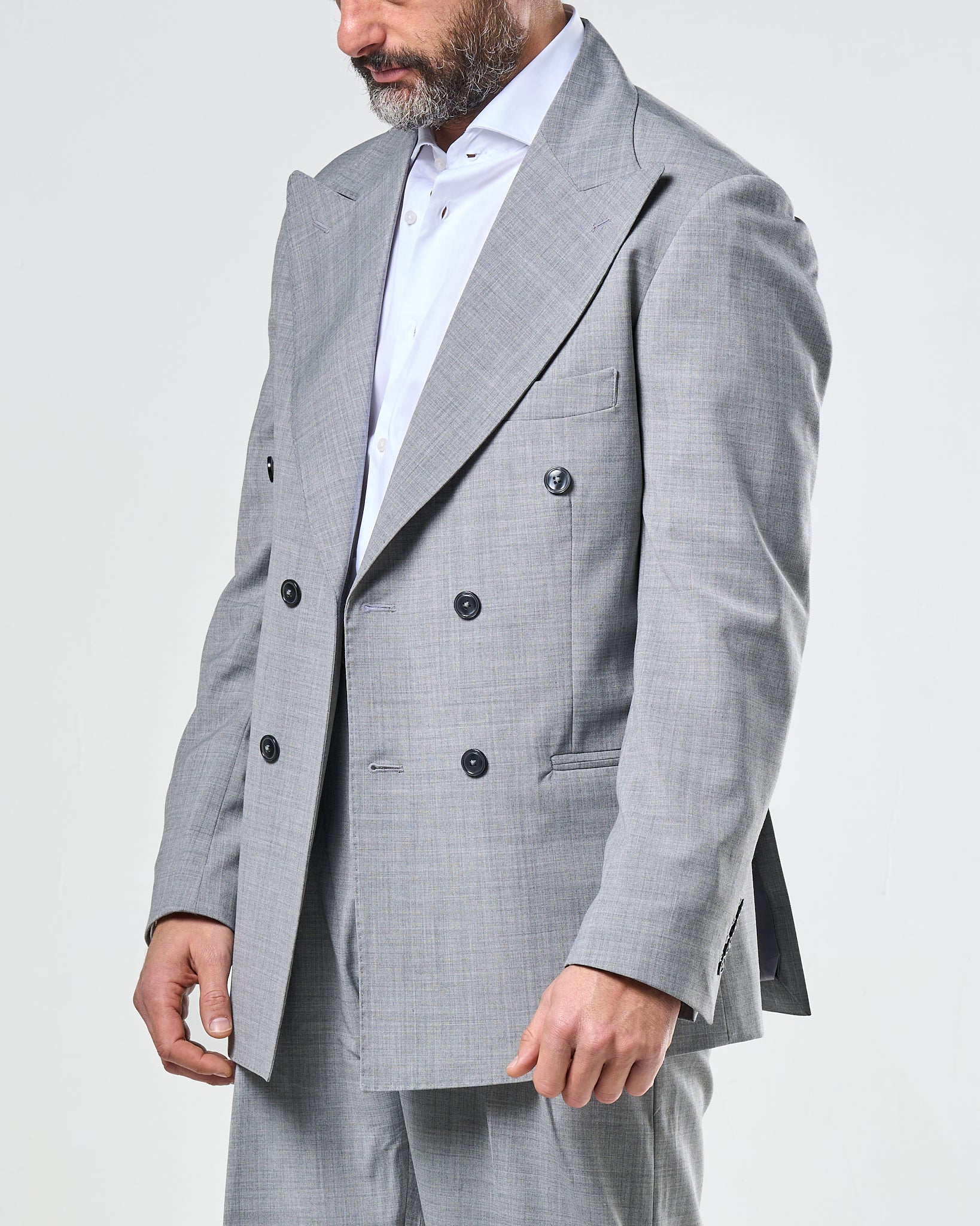 Giacca Doppiopetto Abbottonatura Centrale con Rever a Lancia Grigio Wall Street
