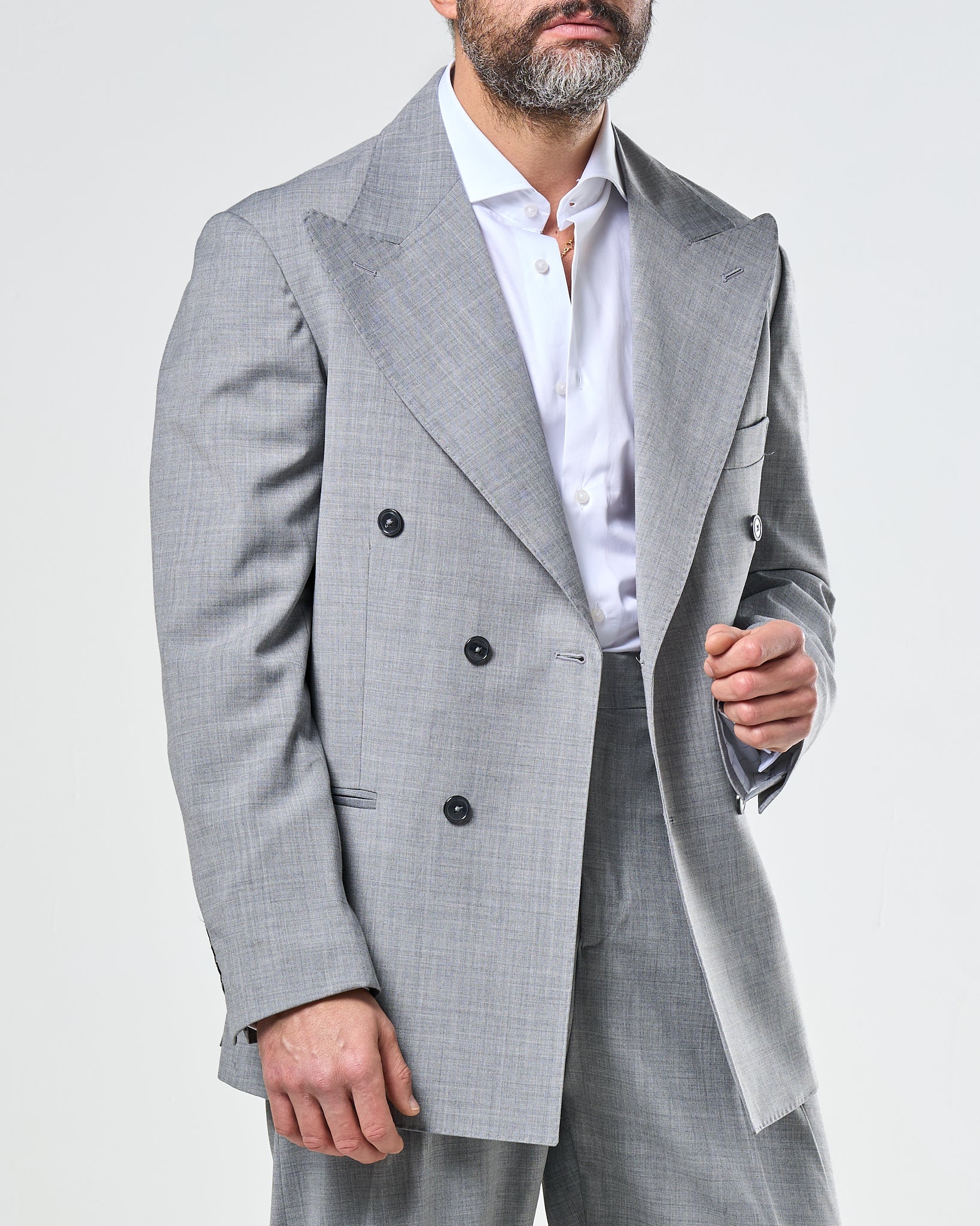 Giacca Doppiopetto Abbottonatura Centrale con Rever a Lancia Grigio Wall Street