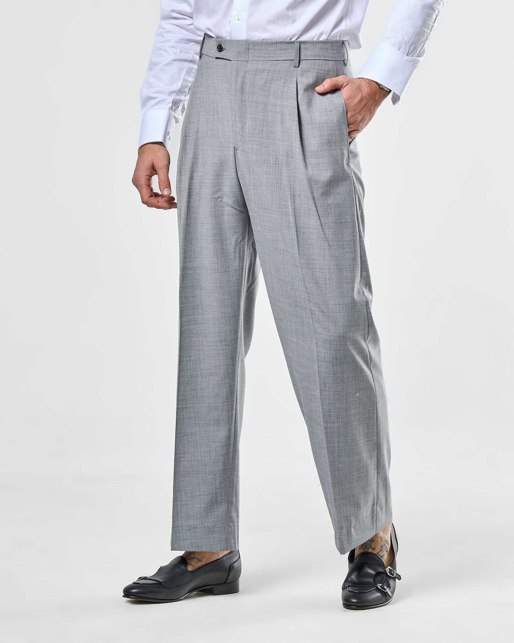Pantalone Fondo Ampio Senza Piega Grigio Wall Street