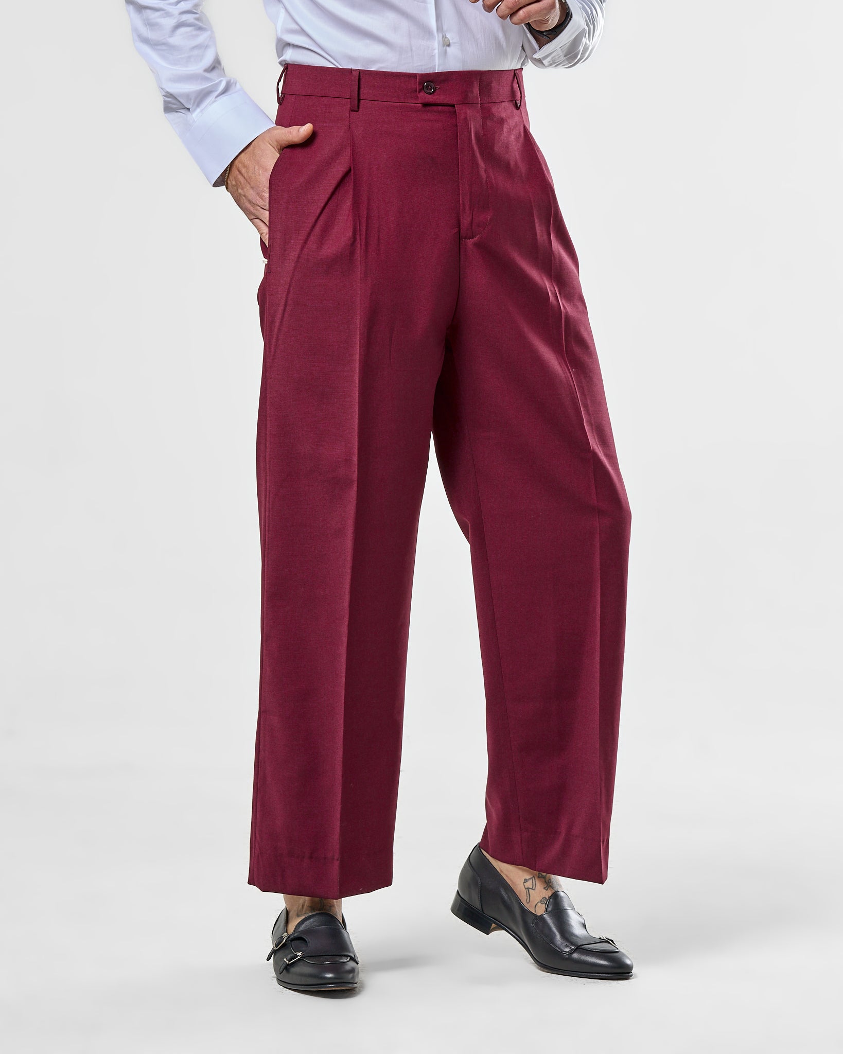 Pantalone Fondo Ampio Senza Piega Bordò Firenze