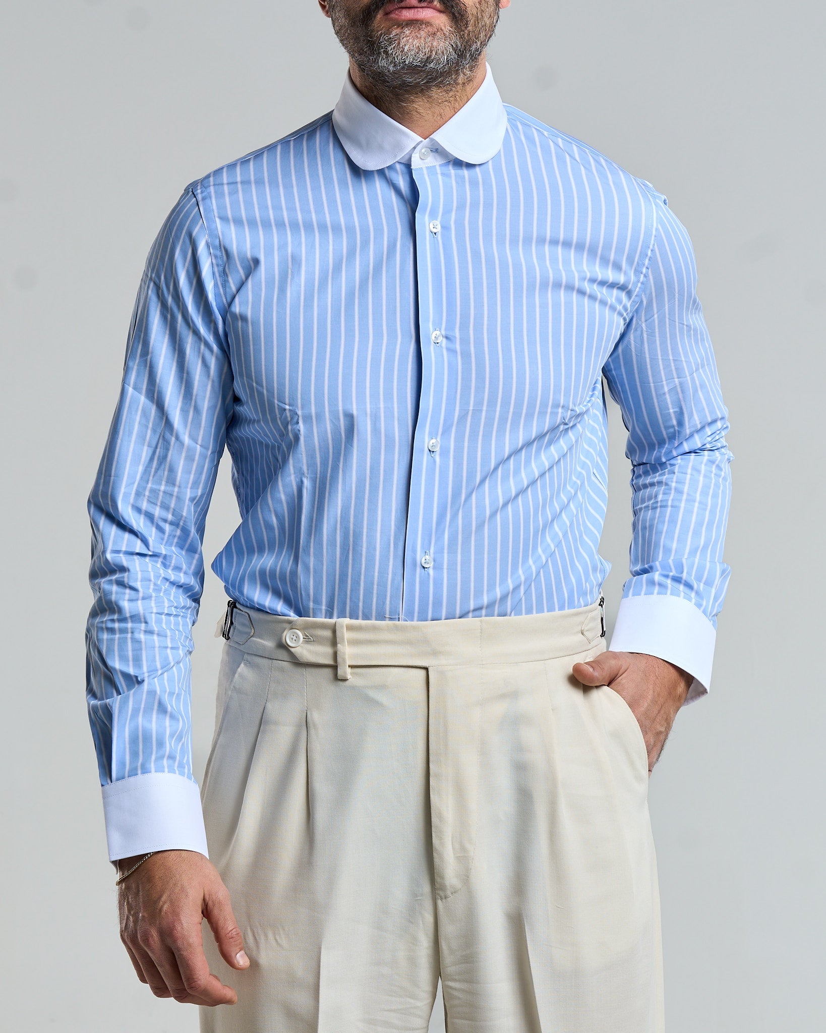 Camicia Collo a Contrasto Azzurra Riga Bianca