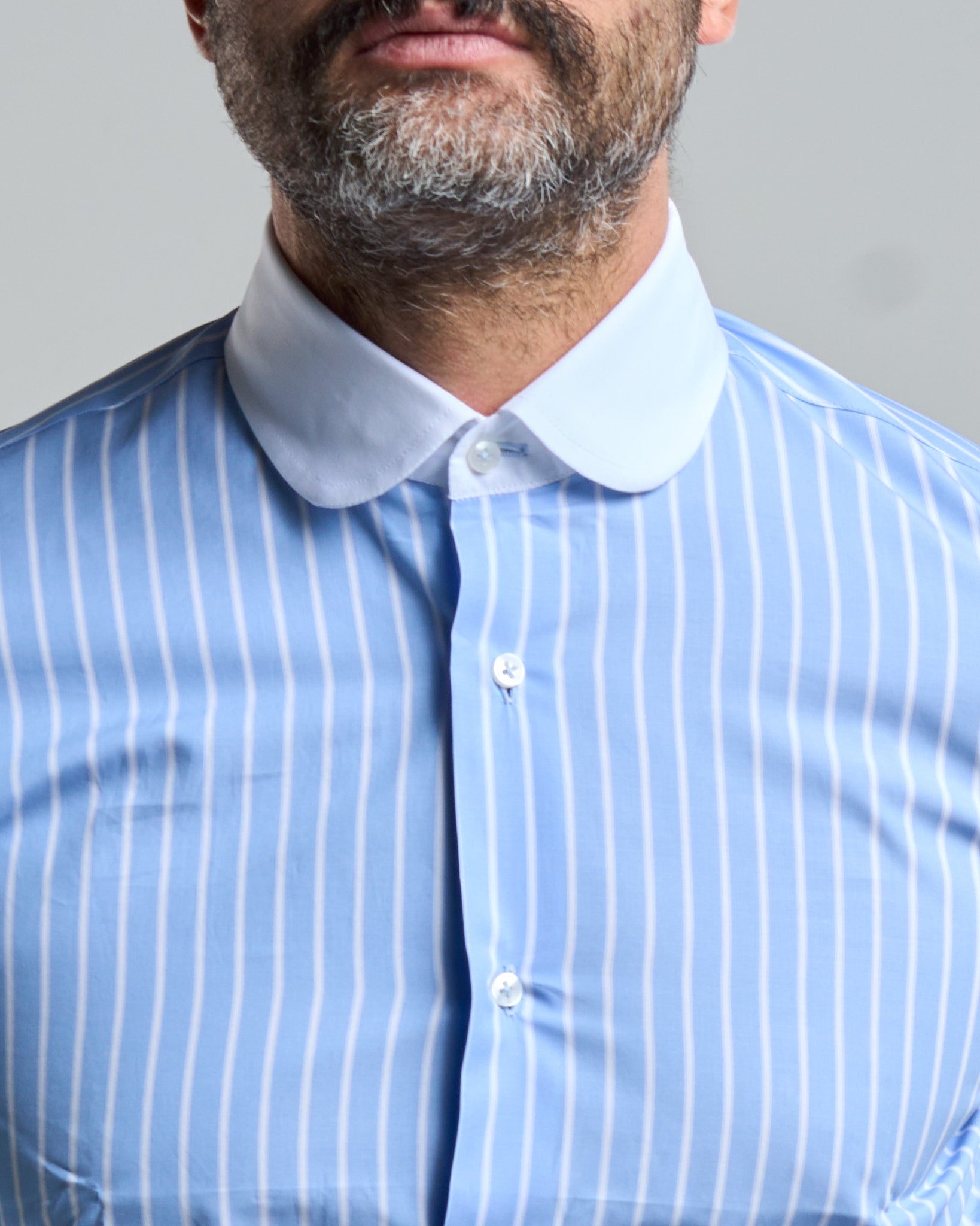 Light Blue and White Striped Contrast Collar Shirt