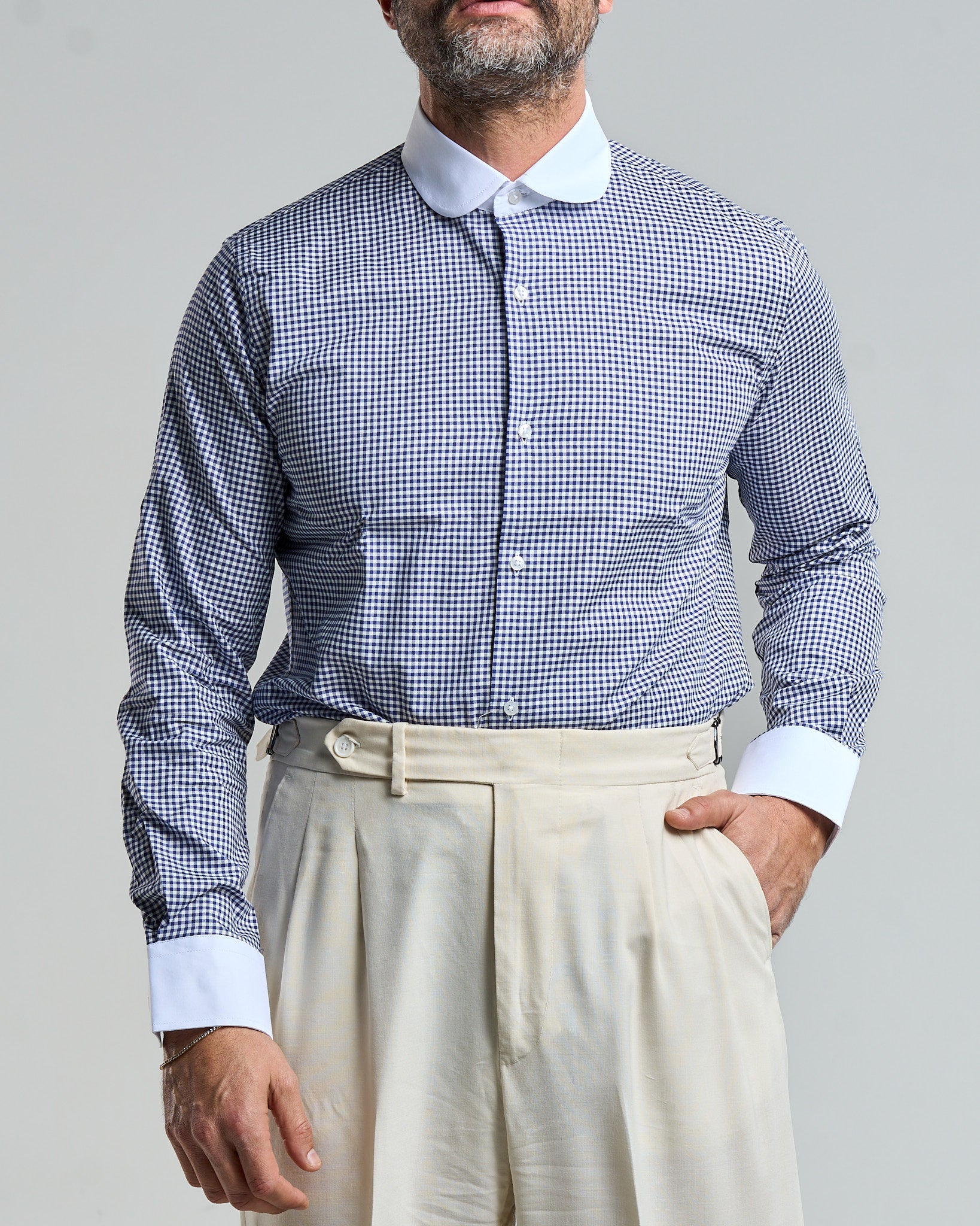 Camicia Collo a Contrasto con Quadretto Blu