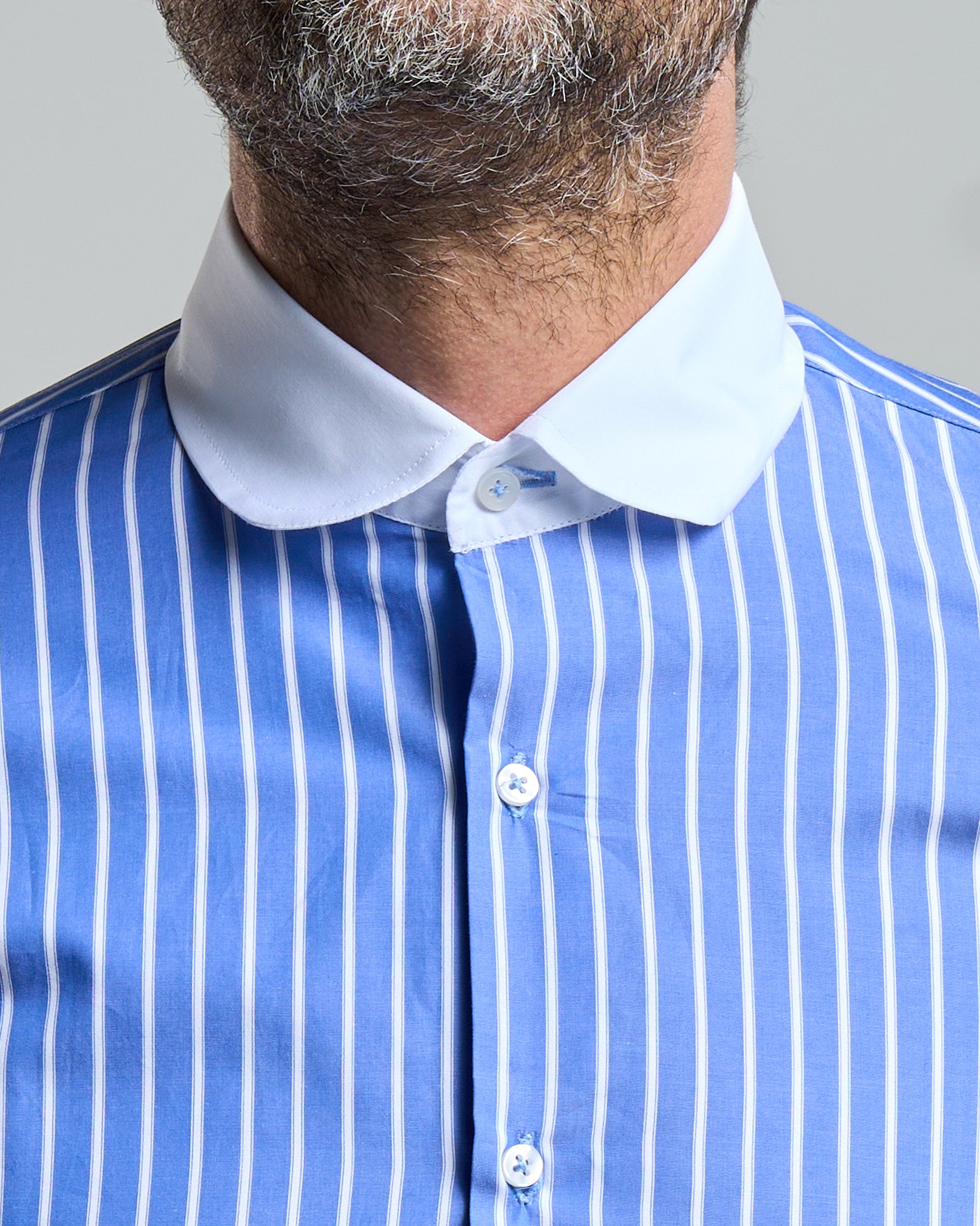 Blue and White Stripe Contrast Collar Shirt